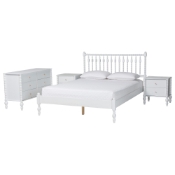 Baxton Studio Callison Spindle 4-Piece Bedroom Set - Farmhouse Platform Bed with Matching Dresser and 2-Drawer Nightstands, White, Queen